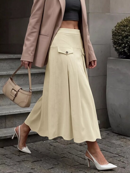 Dresses & Skirts - High Waist Pleated Midi Skirt